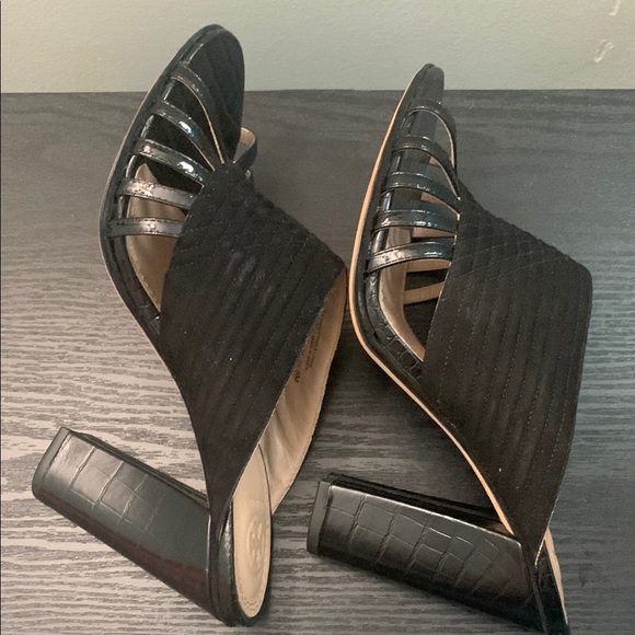 Tory Burch Woven Suede & Patent Leather Mules - Picture 9 of 12